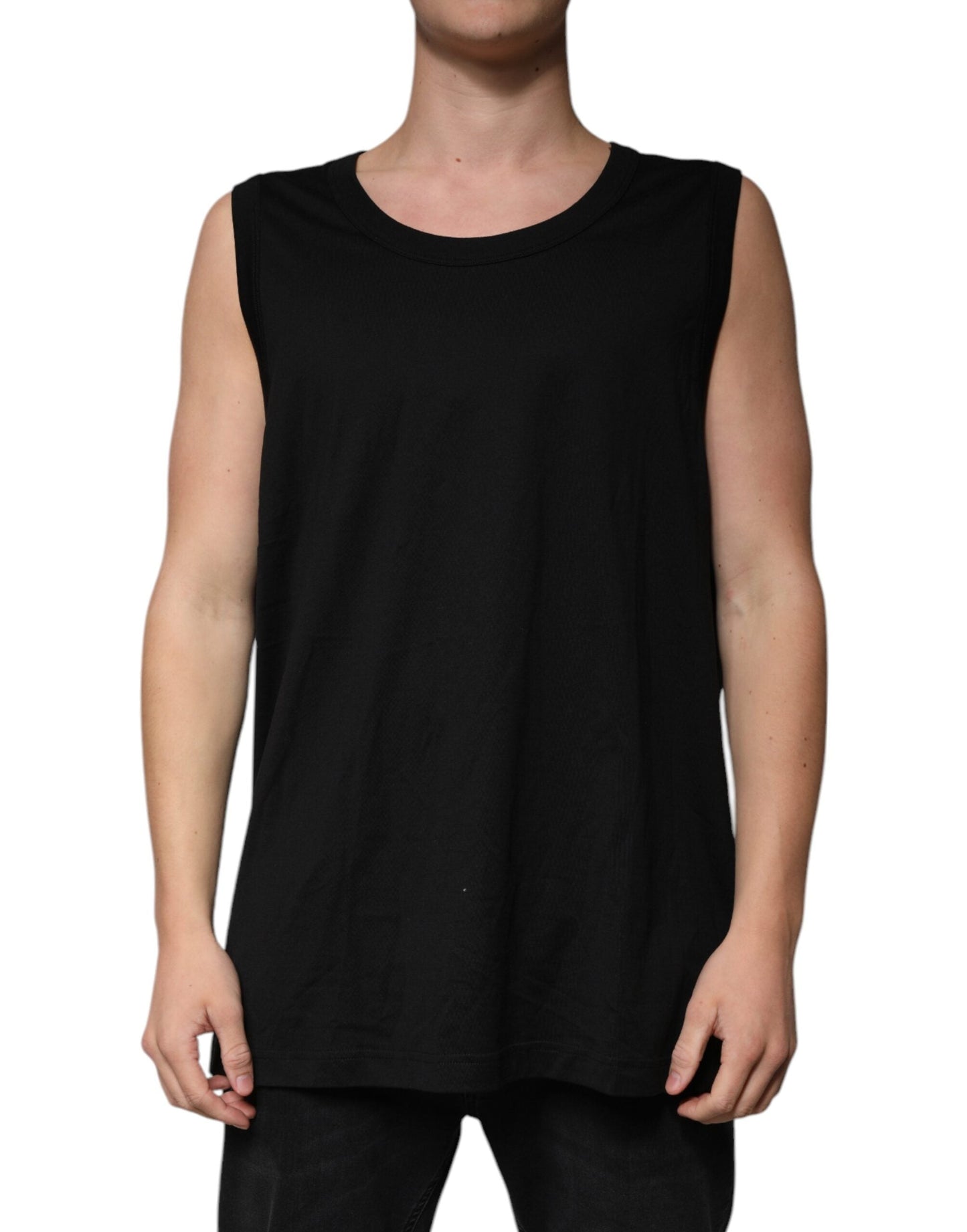 Dolce & Gabbana Black Cotton Sleeveless Round Neck Tank T-shirt - IT50 | L