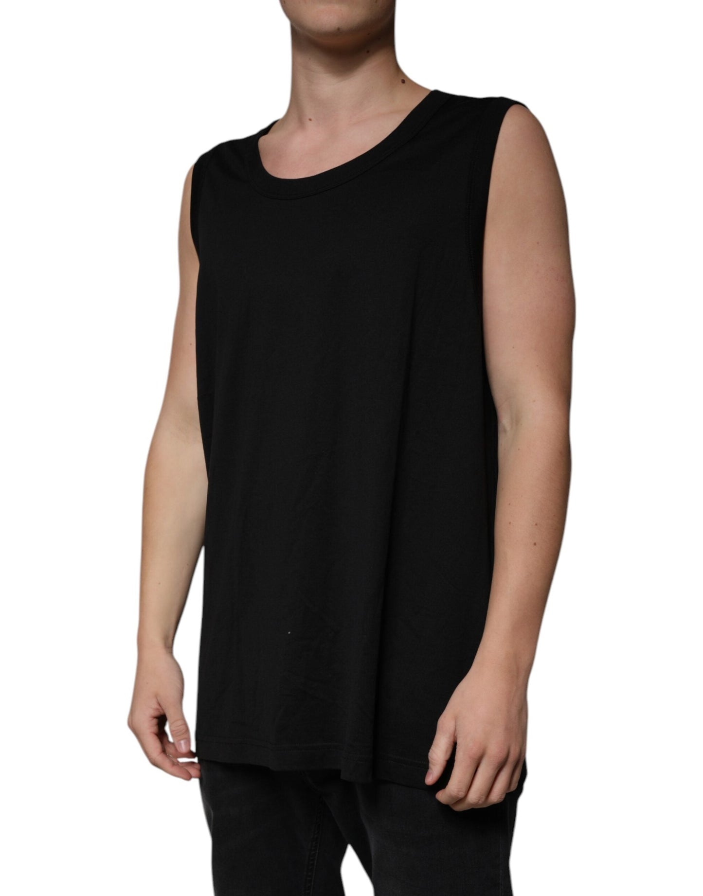 Dolce & Gabbana Black Cotton Sleeveless Round Neck Tank T-shirt - IT50 | L