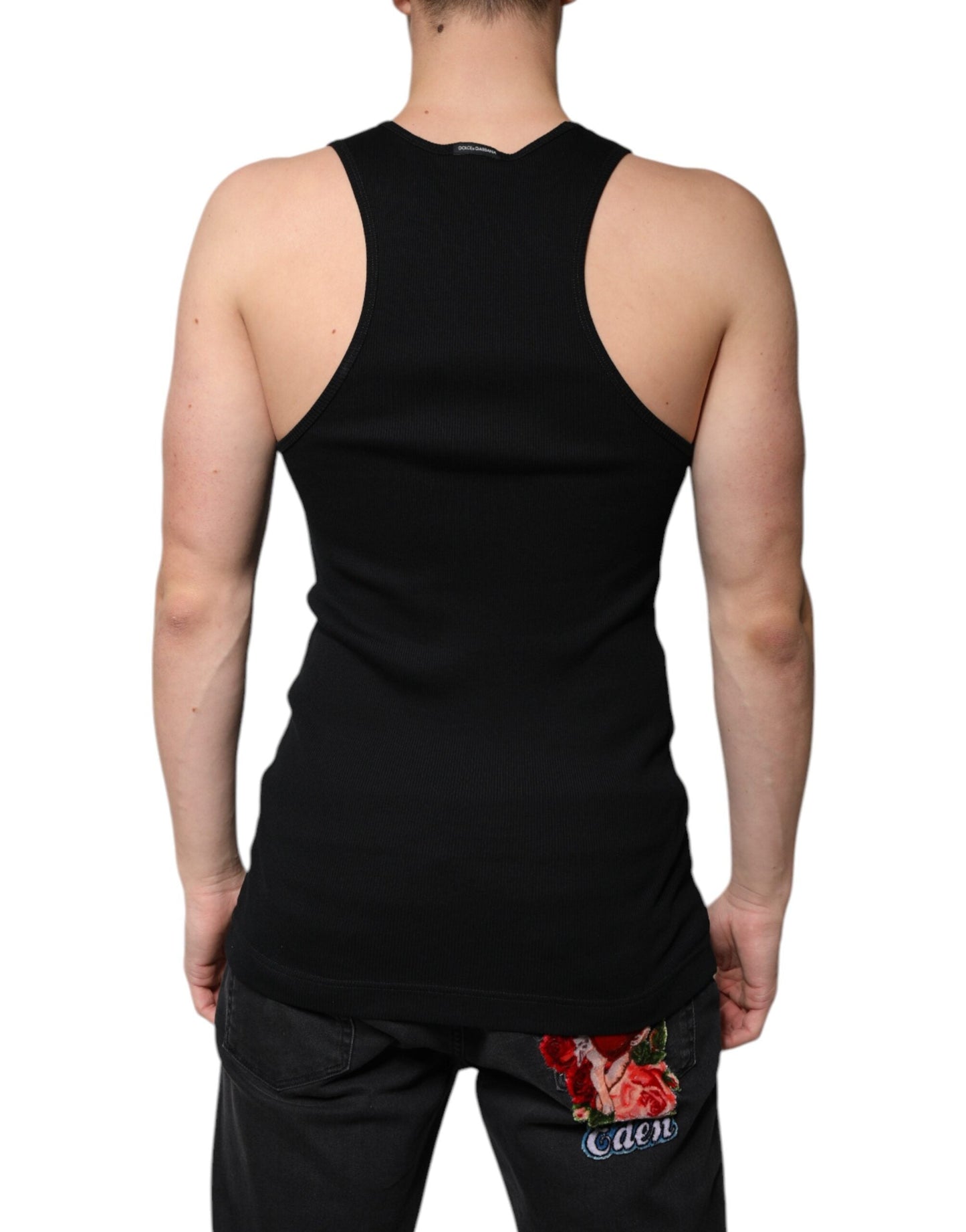 Dolce & Gabbana Black Cotton Sleeveless Round Neck Tank T-shirt - IT50 | L