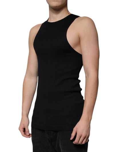 Dolce & Gabbana Black Cotton Sleeveless Round Neck Tank T-shirt - IT50 | L