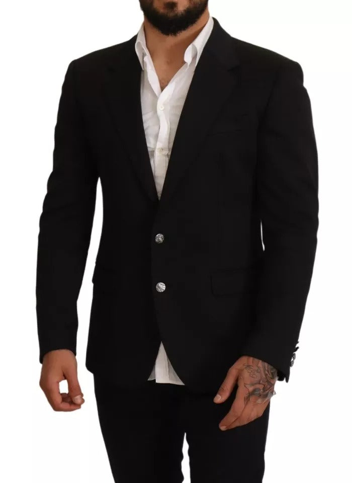 Dolce & Gabbana Black Cotton Slim Fit Coat Blazer Jacket - IT50 | L