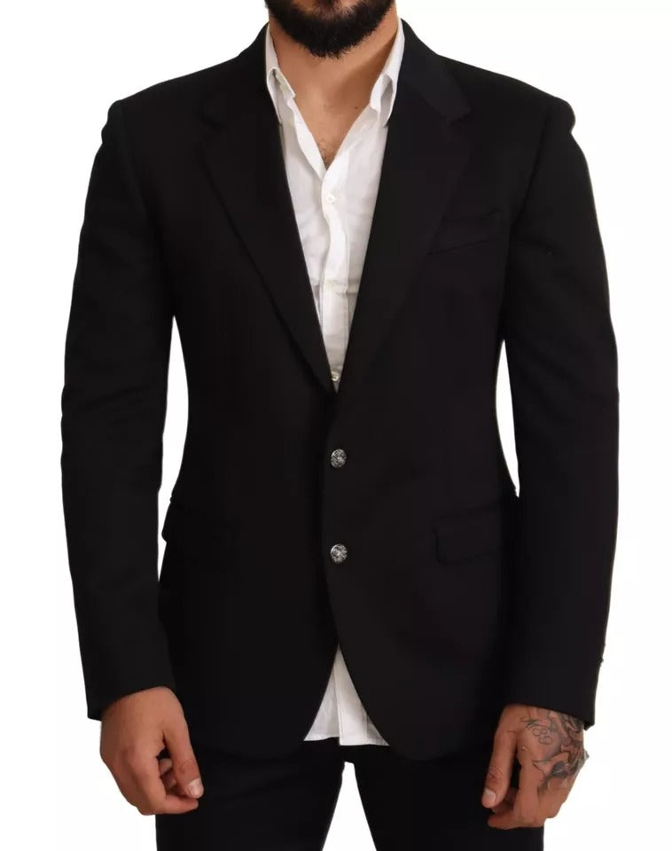 Dolce & Gabbana Black Cotton Slim Fit Coat Blazer Jacket - IT50 | L