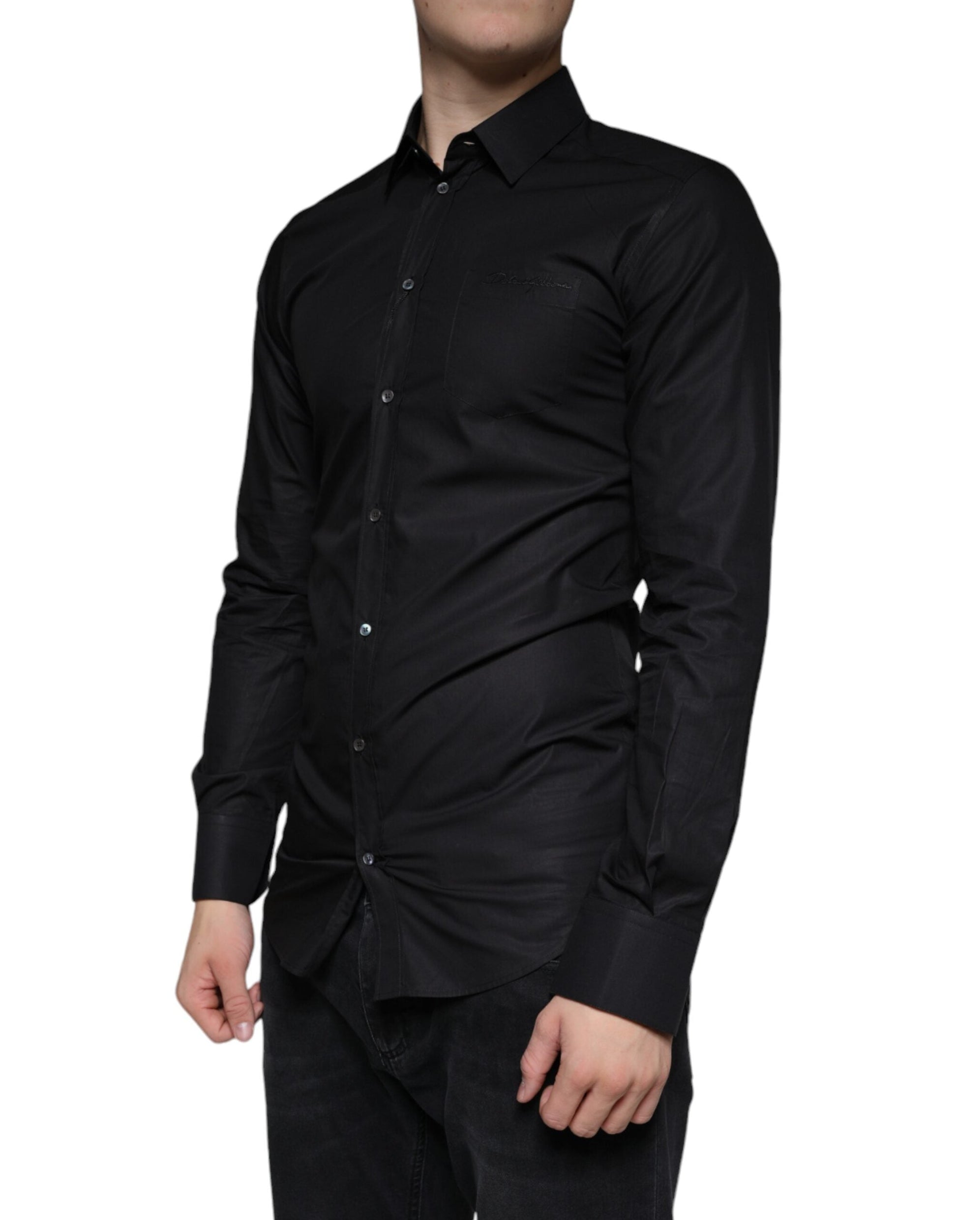 Dolce & Gabbana Black Cotton Stretch Dress GOLD Formal Shirt - IT38 | XS