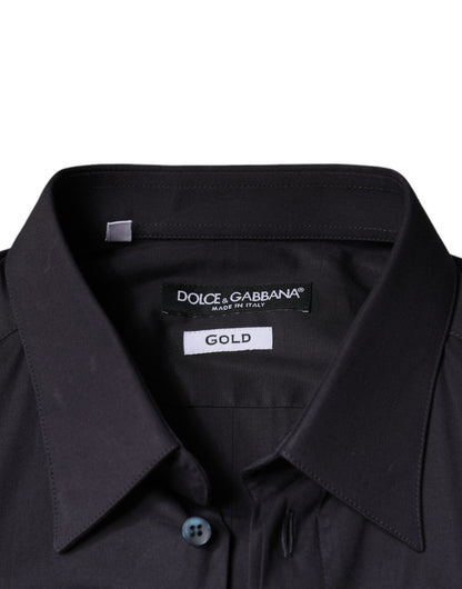 Dolce & Gabbana Black Cotton Stretch Dress GOLD Formal Shirt - IT38 | XS