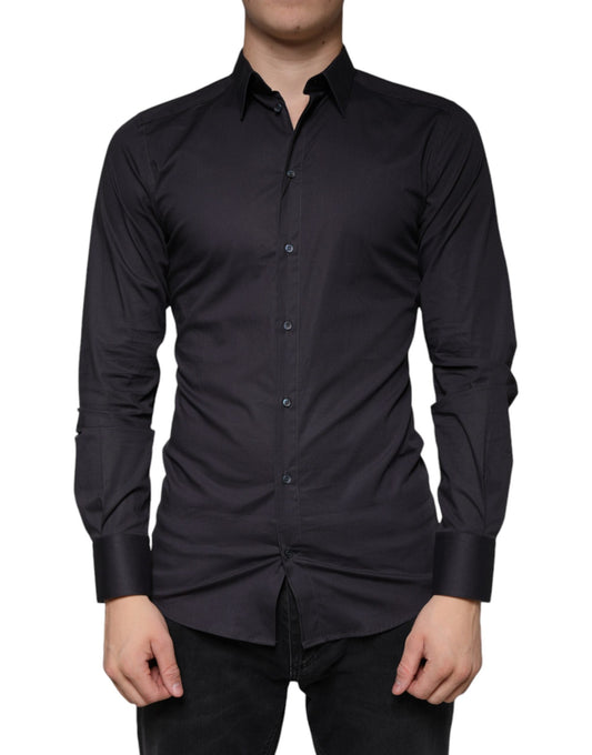 Dolce & Gabbana Black Cotton Stretch Dress GOLD Formal Shirt - IT38 | XS