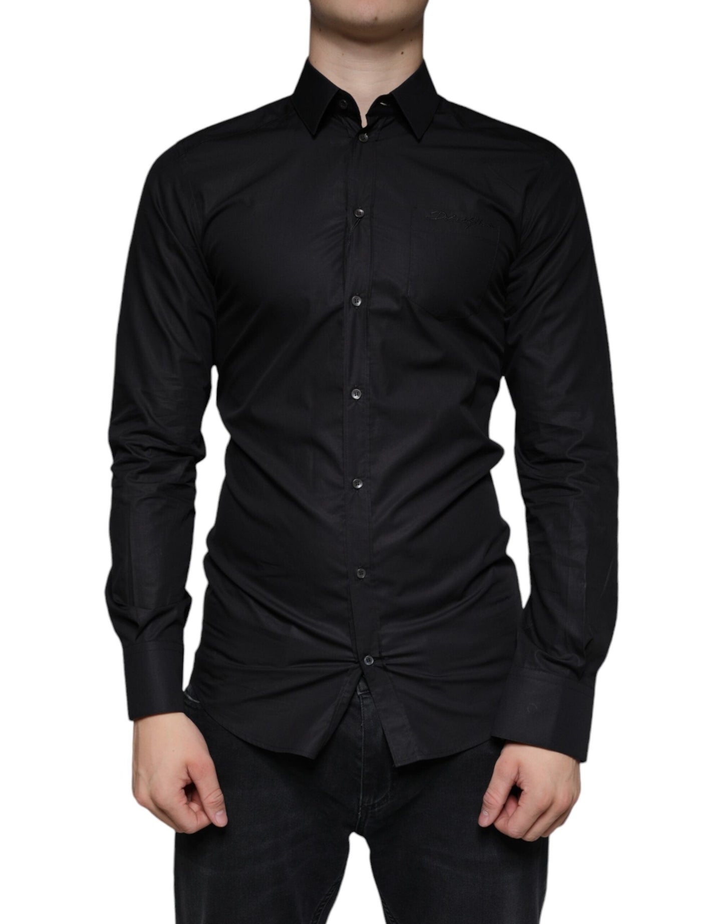 Dolce & Gabbana Black Cotton Stretch Dress GOLD Formal Shirt - IT38 | XS