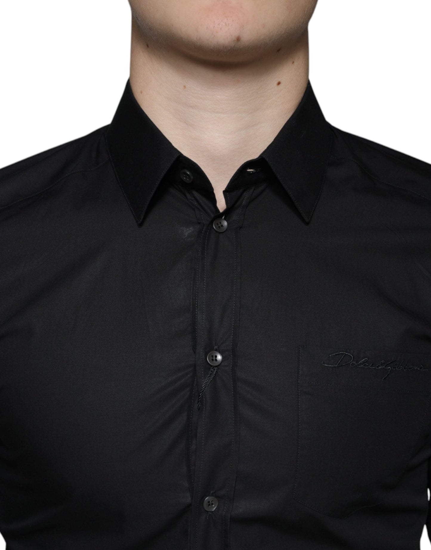 Dolce & Gabbana Black Cotton Stretch Dress GOLD Formal Shirt - IT38 | XS