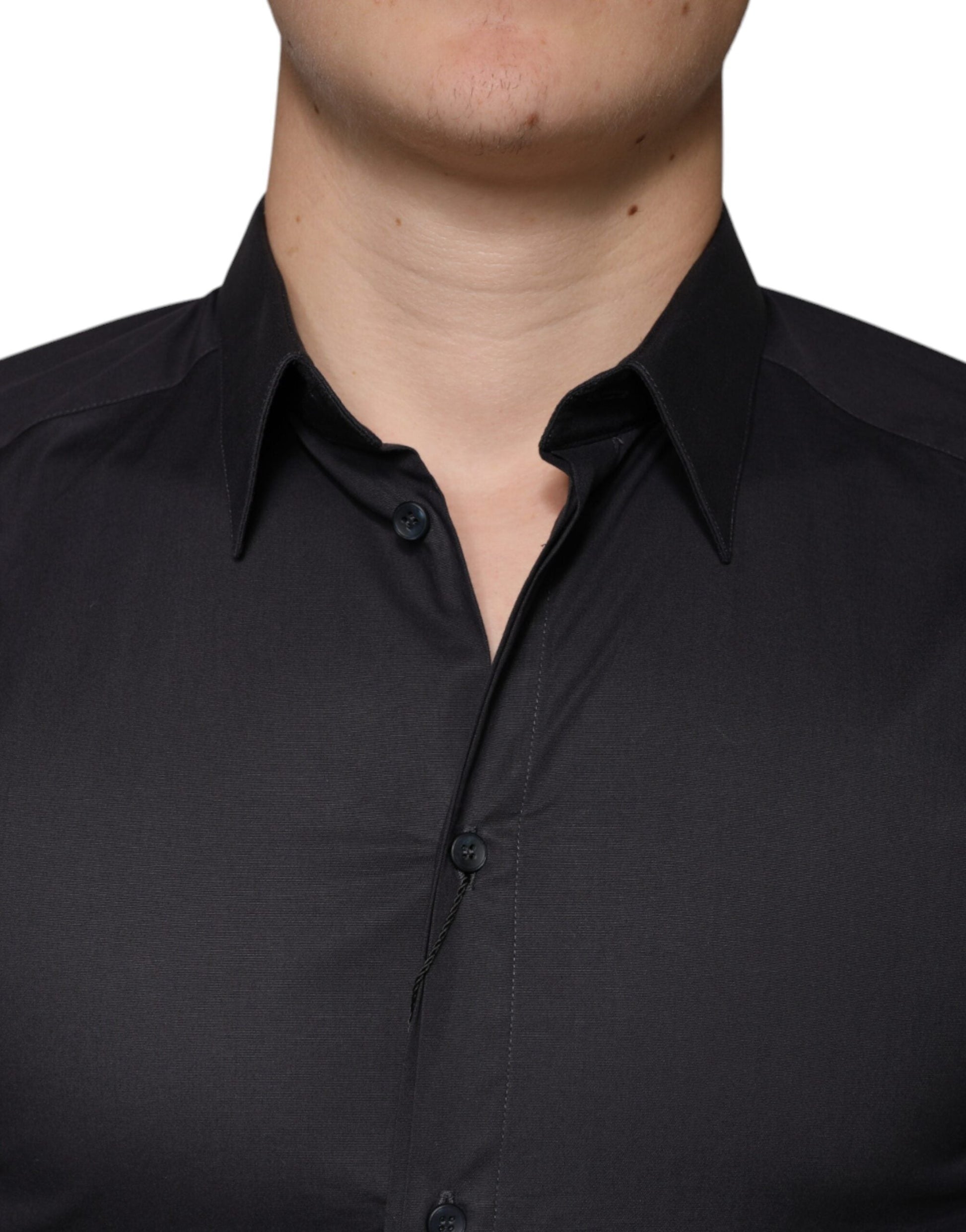 Dolce & Gabbana Black Cotton Stretch Dress GOLD Formal Shirt - IT38 | XS