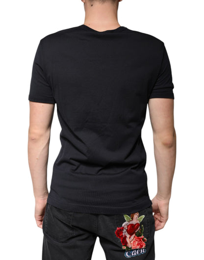 Dolce & Gabbana Black Cotton V-neck Short Sleeves T-shirt - IT46 | S