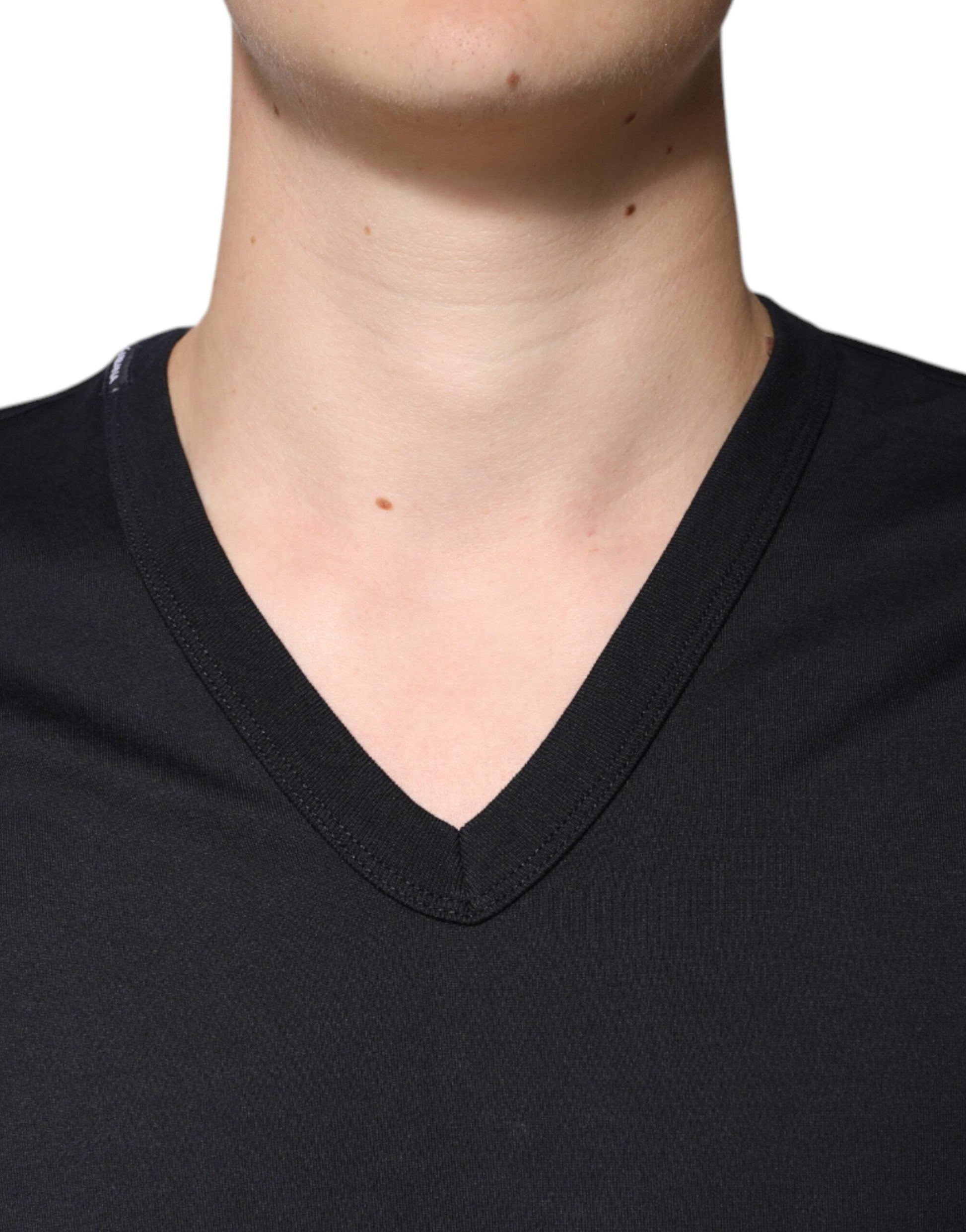 Dolce & Gabbana Black Cotton V-neck Short Sleeves T-shirt - IT46 | S