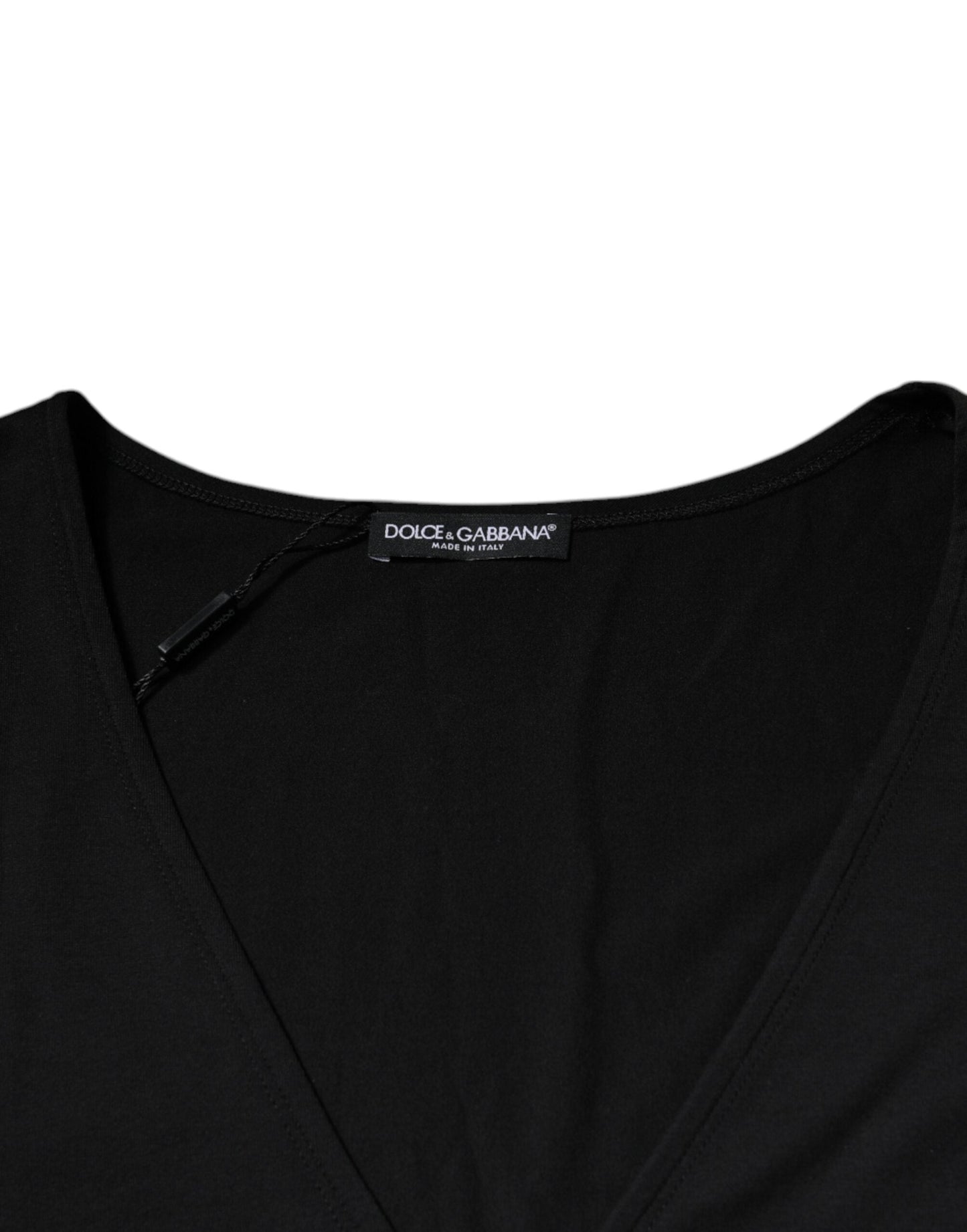 Dolce & Gabbana Black Cotton V-neck Short Sleeves T-shirt - IT54 | XL