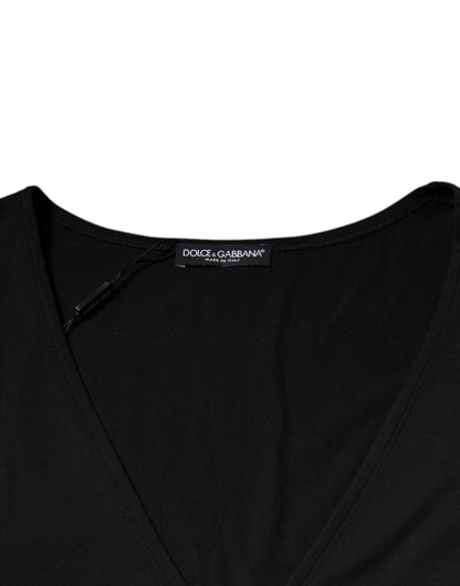 Dolce & Gabbana Black Cotton V-neck Short Sleeves T-shirt - IT54 | XL