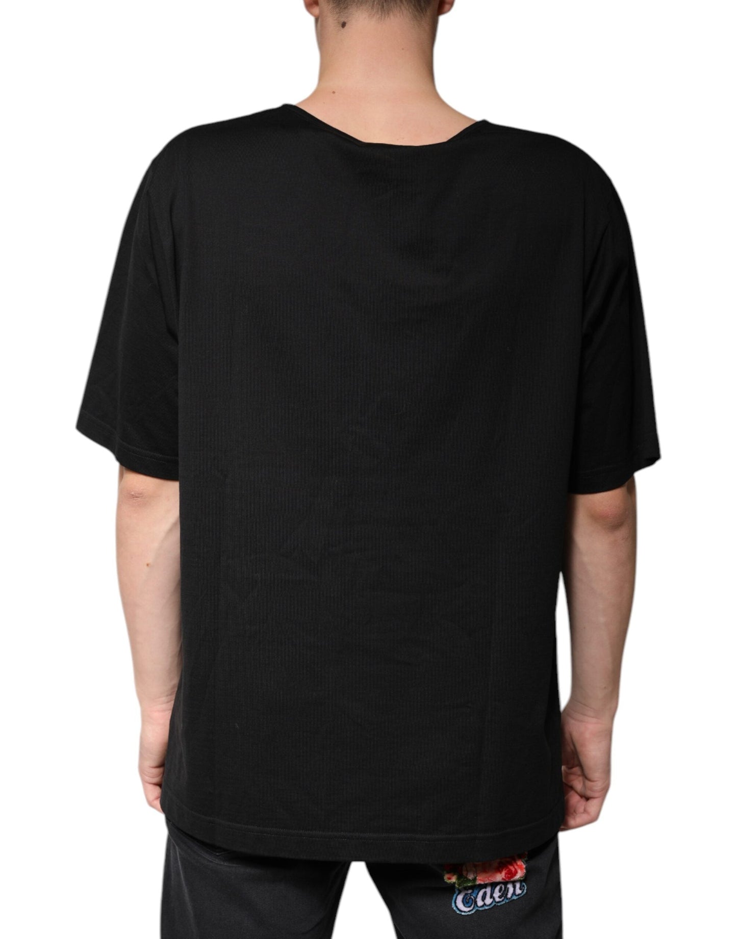 Dolce & Gabbana Black Cotton V-neck Short Sleeves T-shirt - IT54 | XL