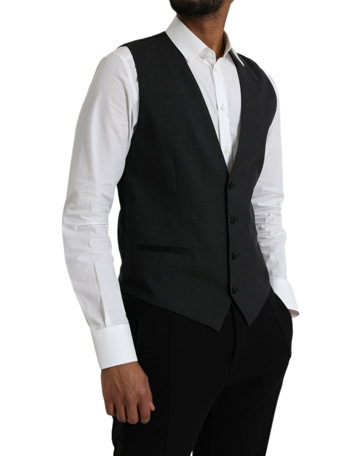 Dolce & Gabbana Black Cotton Waistcoat Dress Formal Vest - IT50 | L