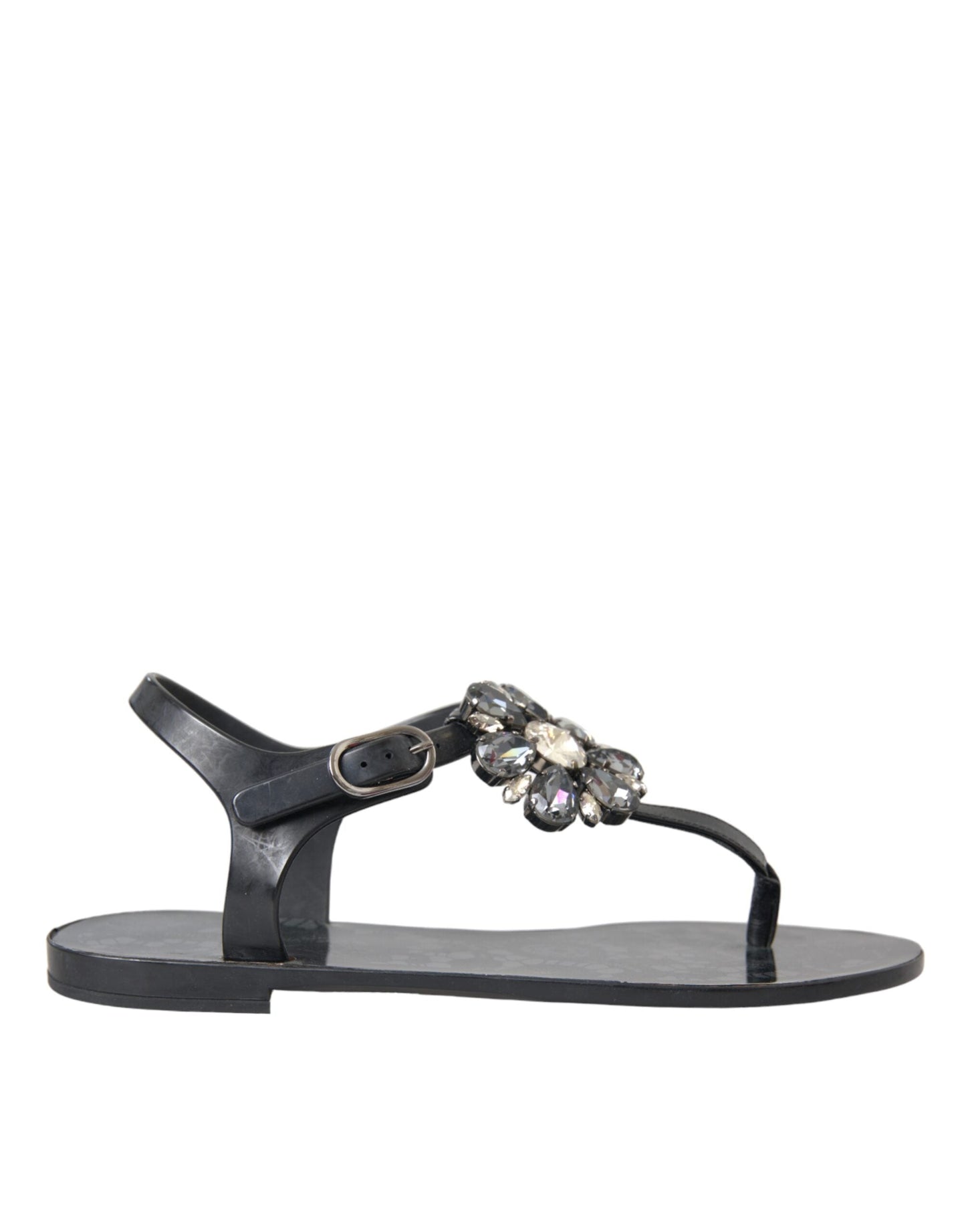 Dolce & Gabbana Black Crystal Flats Sandals Flip Flops Shoes - EU35/US4.5