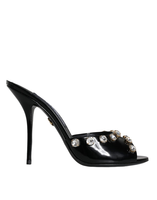 Dolce & Gabbana Black Crystal Heels Keira Sandals Shoes - EU39/US8.5