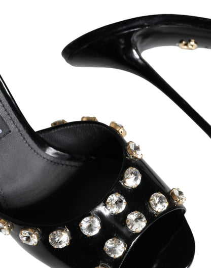 Dolce & Gabbana Black Crystal Heels Keira Sandals Shoes - EU39/US8.5