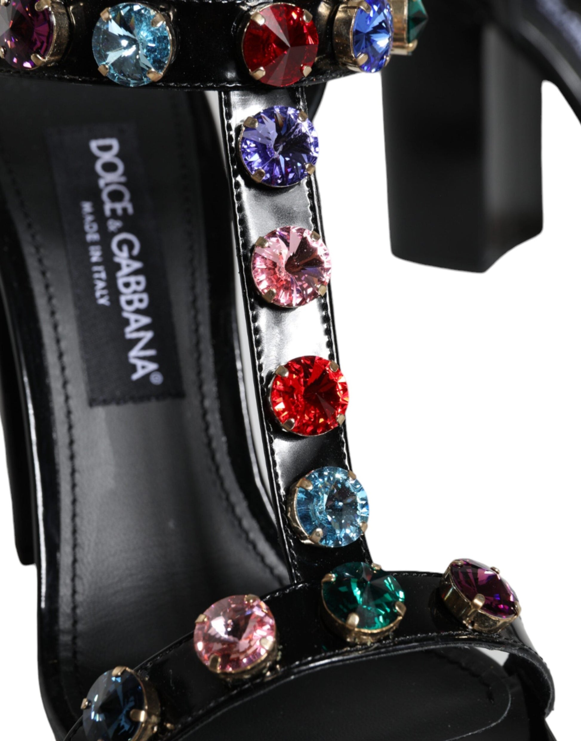 Dolce & Gabbana Black Crystal Leather T-strap Sandals Shoes - EU39/US9