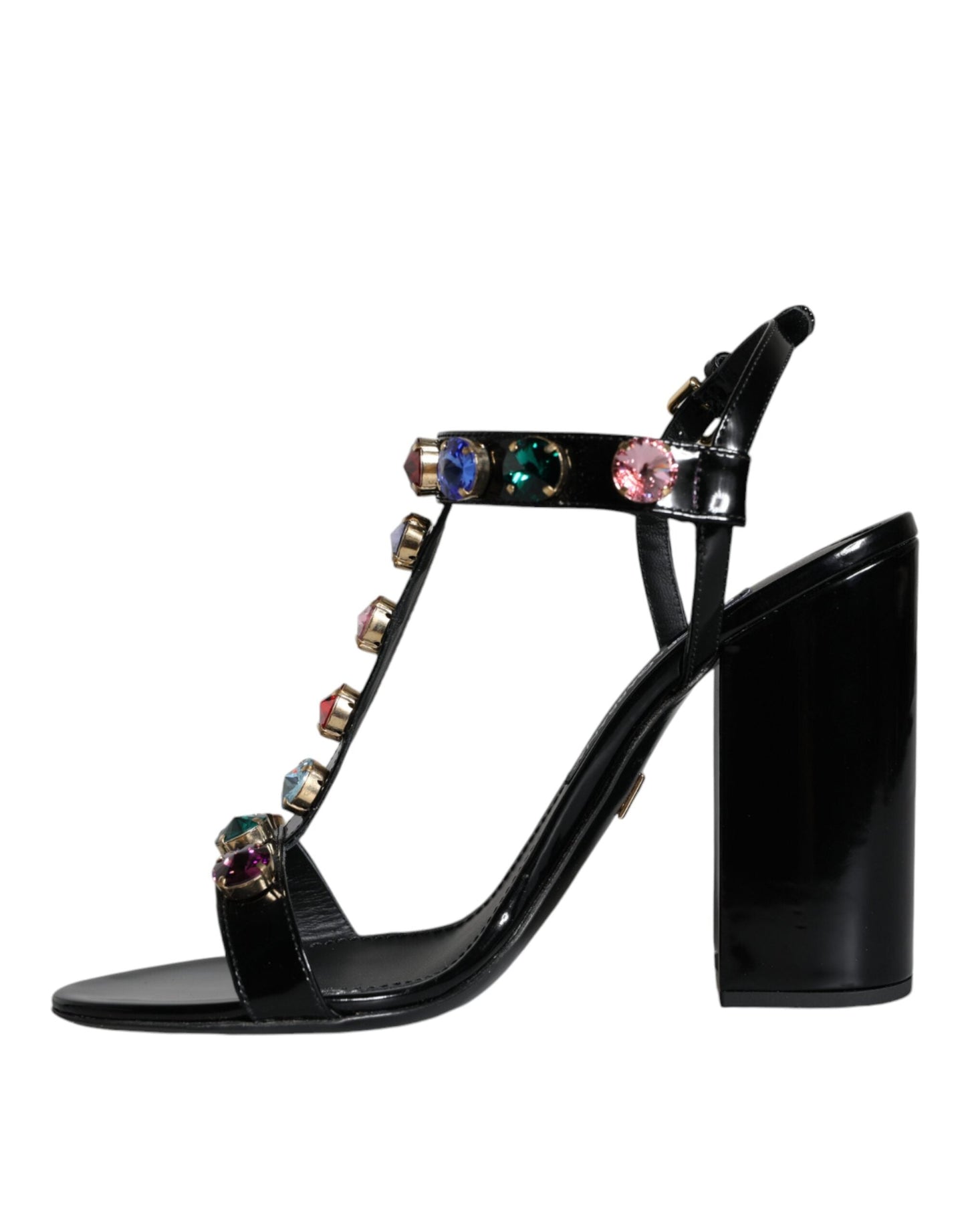 Dolce & Gabbana Black Crystal Leather T-strap Sandals Shoes - EU39/US9