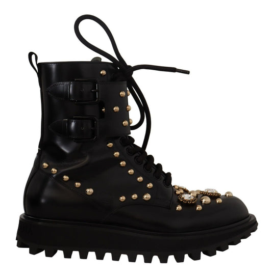 Dolce & Gabbana Black Crystal-Studded Formal Boots - EU41/US8