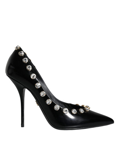 Dolce & Gabbana Black Crystals Leather High Heels Pumps Shoes - EU40/US10