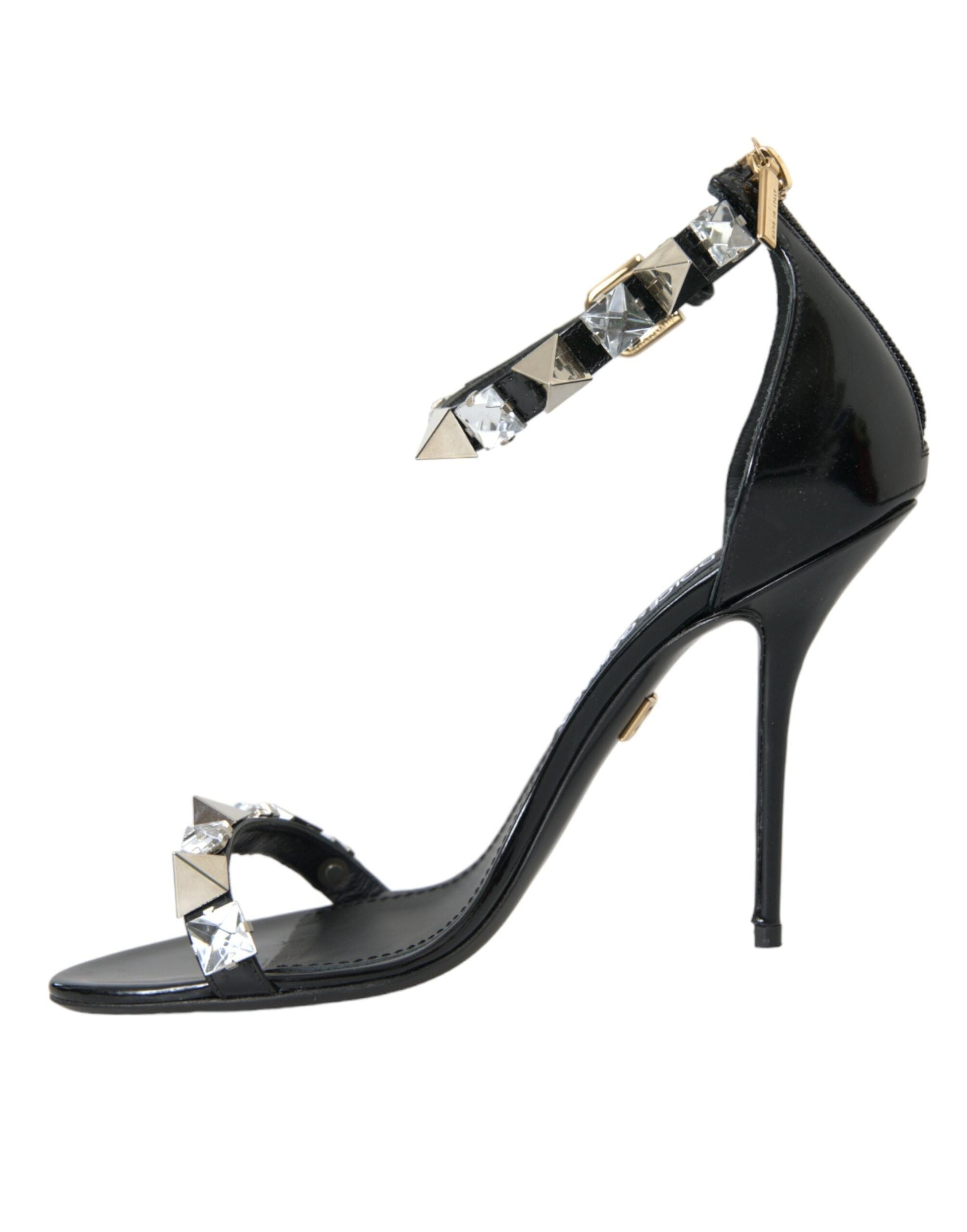 Dolce & Gabbana Black Crystals Sandals Ankle Strap Shoes - EU38/US7.5