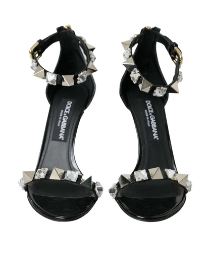 Dolce & Gabbana Black Crystals Sandals Ankle Strap Shoes - EU38/US7.5