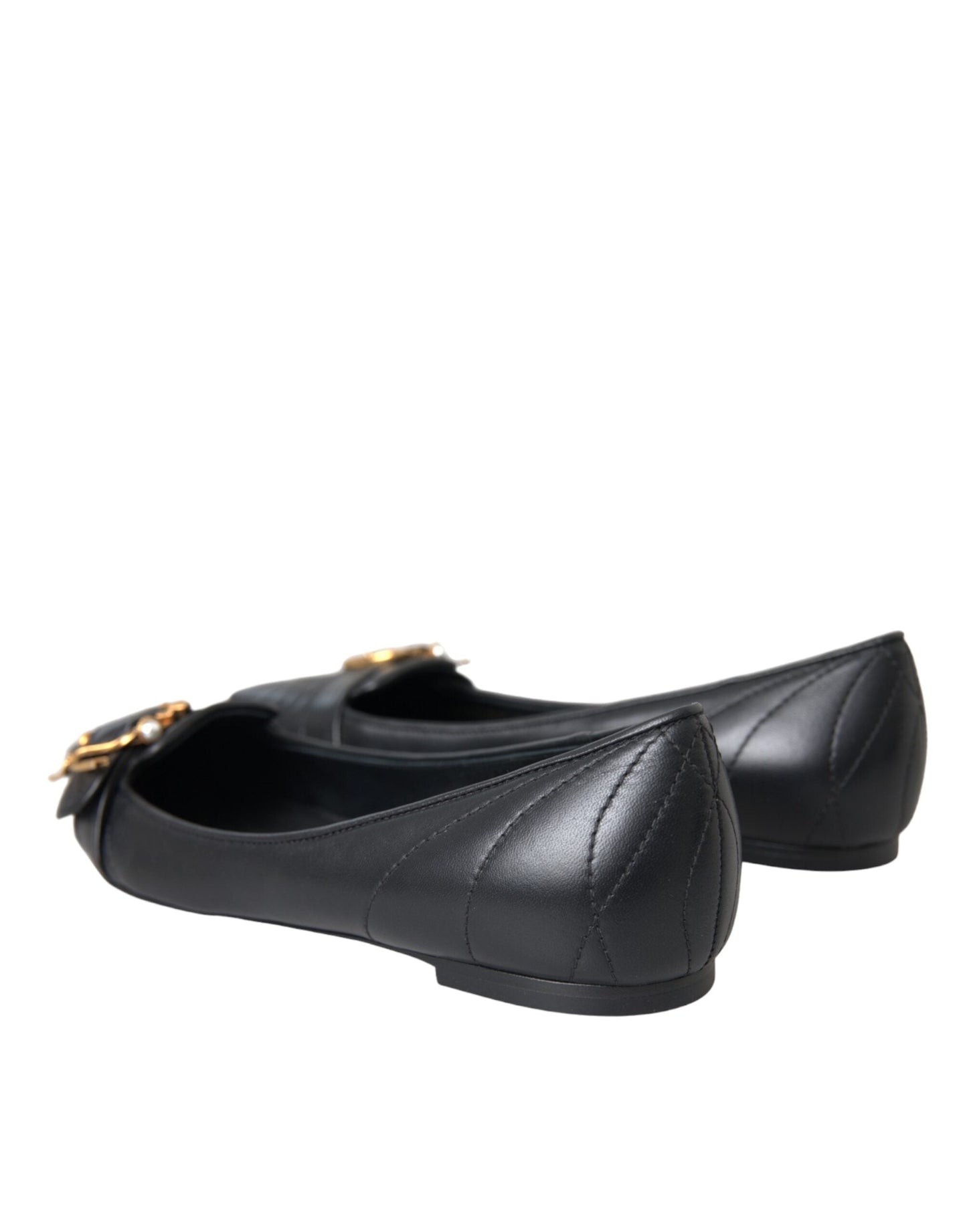 Dolce & Gabbana Black Devotion Leather Pointy Flats Shoes - EU37/US6.5