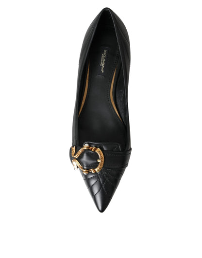 Dolce & Gabbana Black Devotion Leather Pointy Flats Shoes - EU37/US6.5