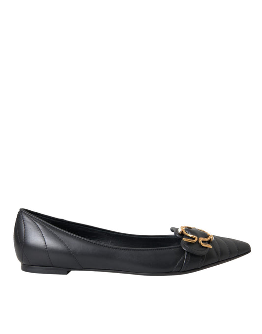 Dolce & Gabbana Black Devotion Leather Pointy Flats Shoes - EU37/US6.5