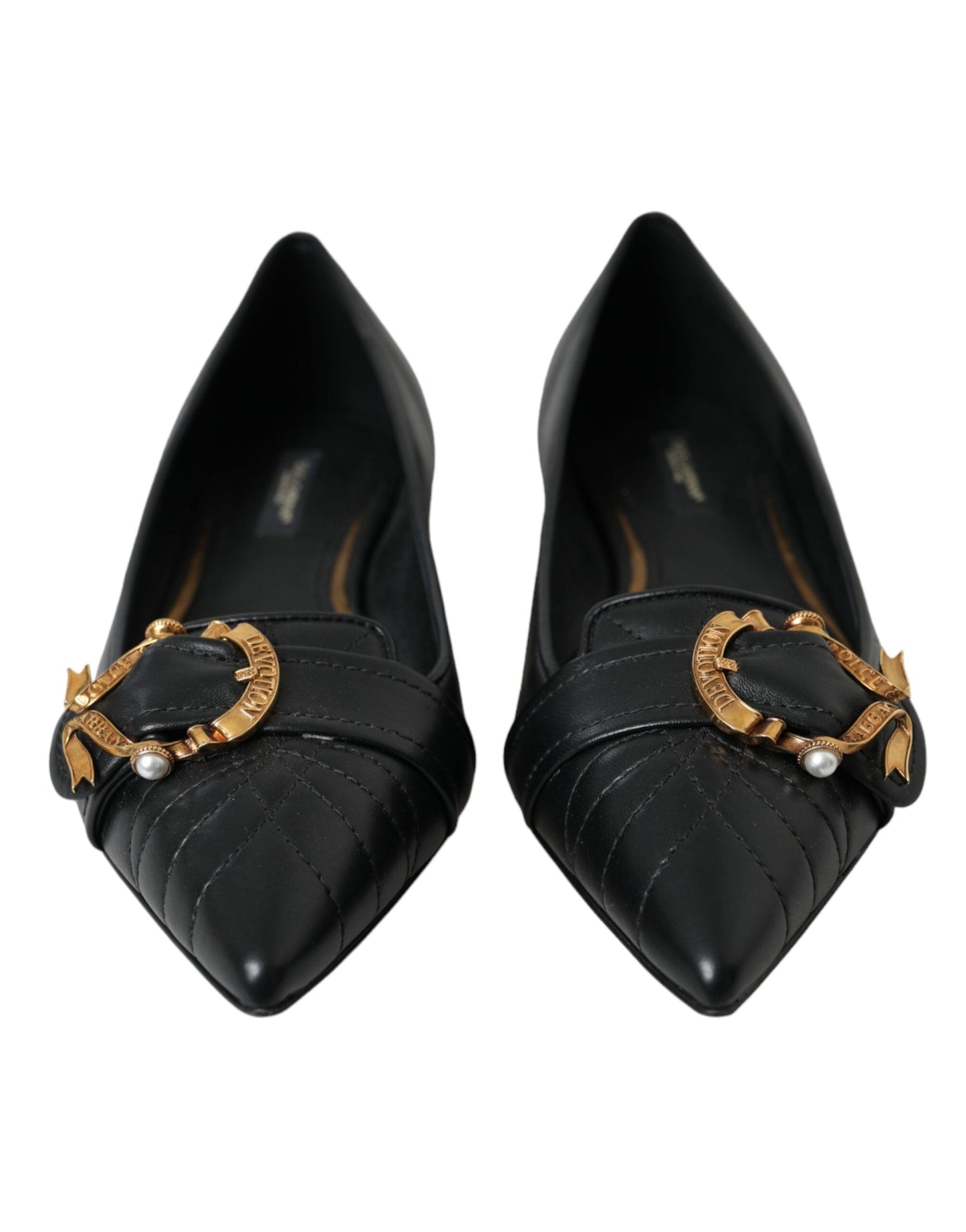 Dolce & Gabbana Black Devotion Leather Pointy Flats Shoes - EU37/US6.5