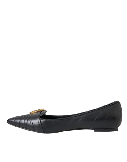 Dolce & Gabbana Black Devotion Leather Pointy Flats Shoes - EU37/US6.5