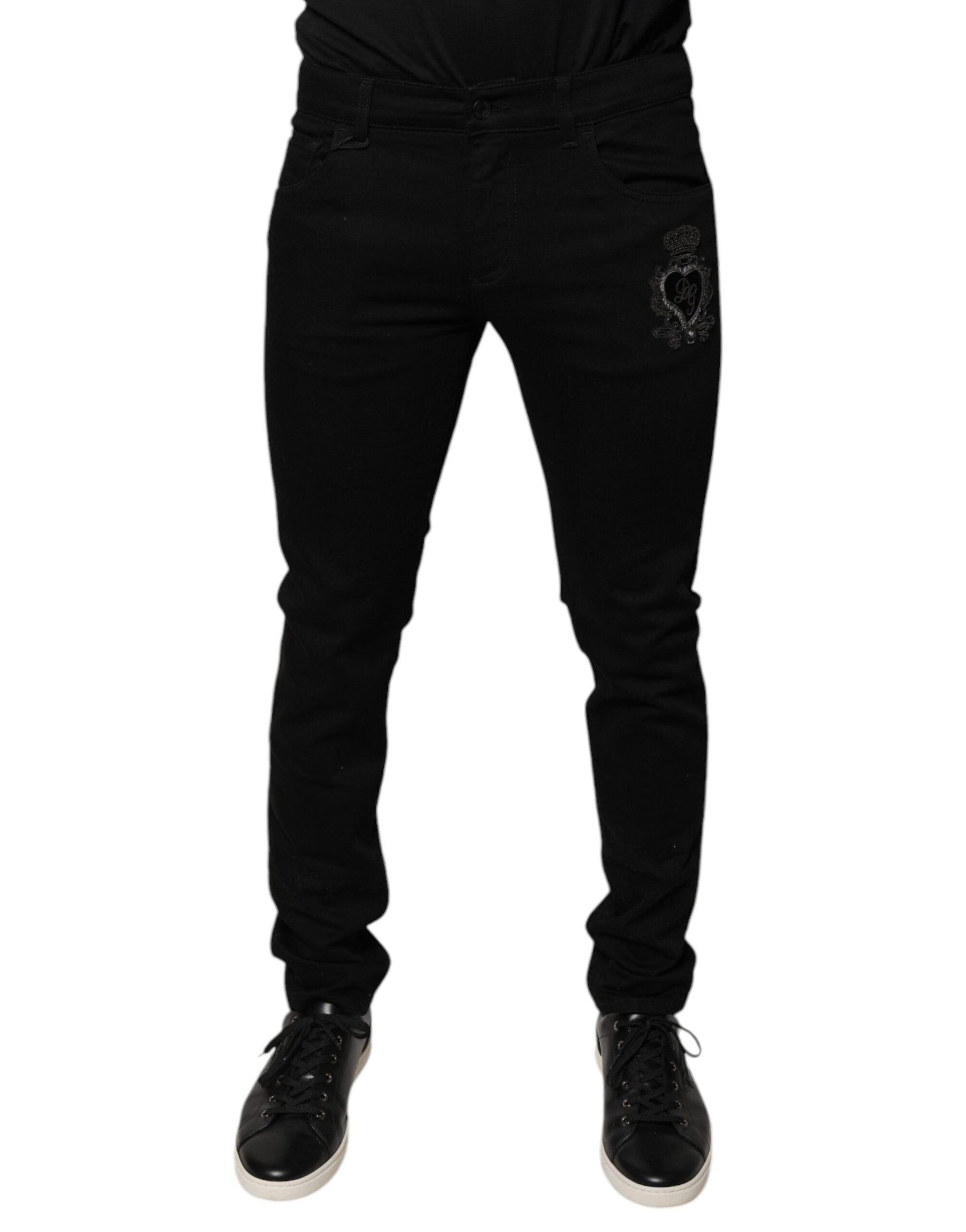 Dolce & Gabbana Black DG Crown Logo Cotton Skinny Denim Jeans - IT48 | M