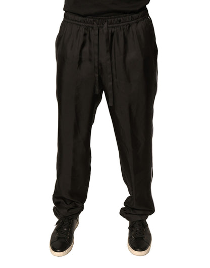 Dolce & Gabbana Black DG Logo Silk Jogger Sweatpants Pants - IT52 | XL