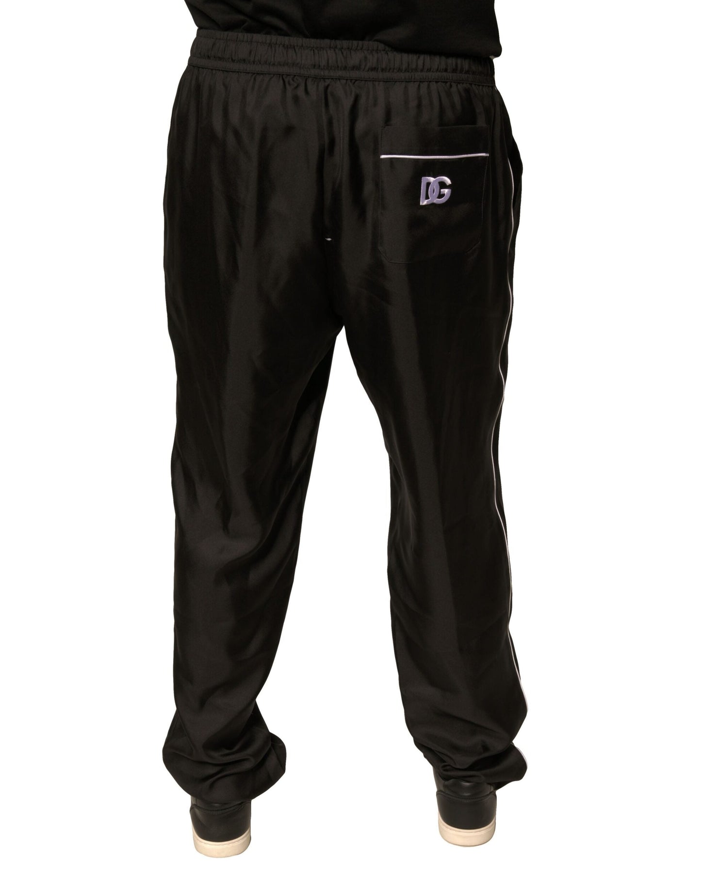 Dolce & Gabbana Black DG Logo Silk Jogger Sweatpants Pants - IT52 | XL