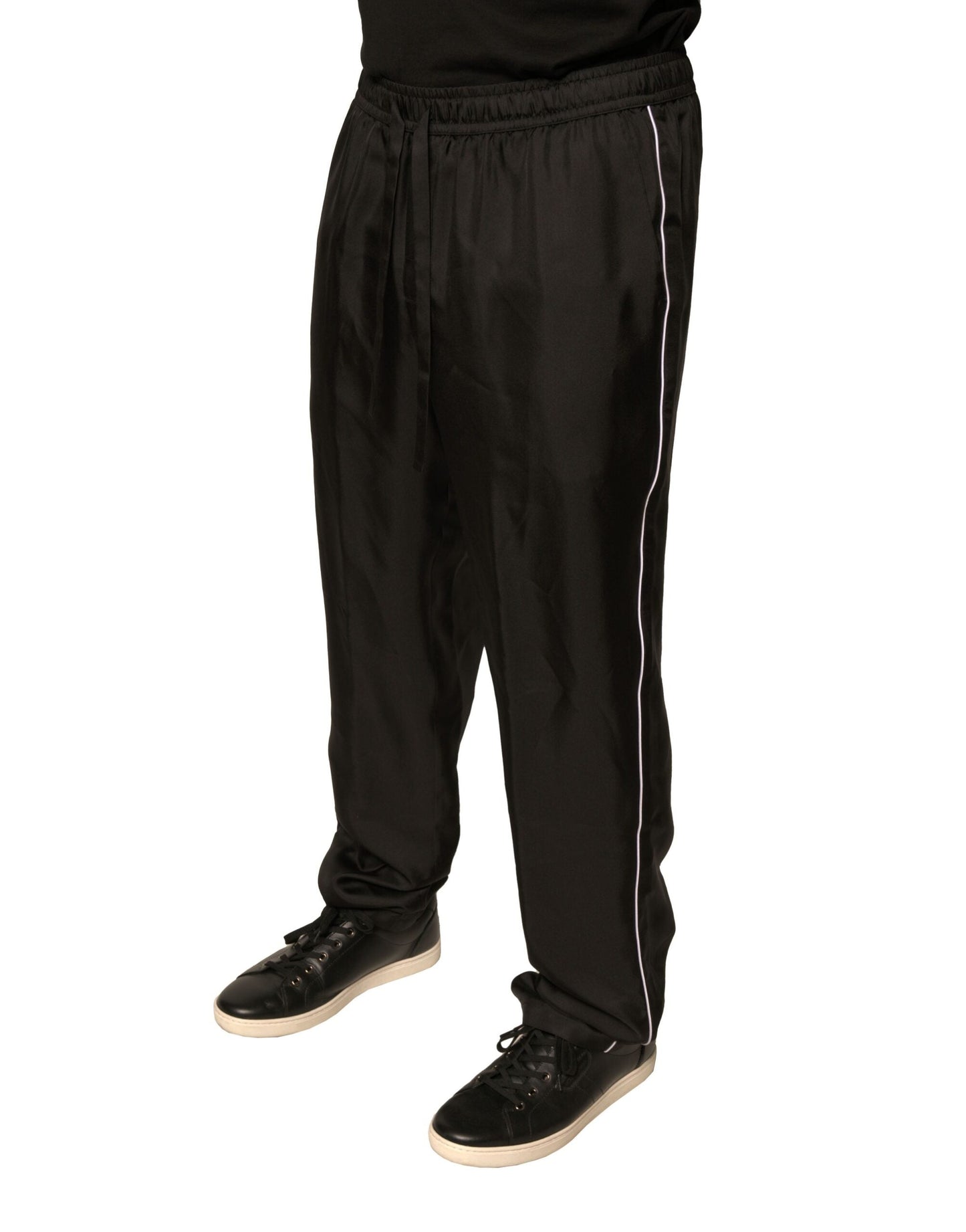 Dolce & Gabbana Black DG Logo Silk Jogger Sweatpants Pants - IT52 | XL