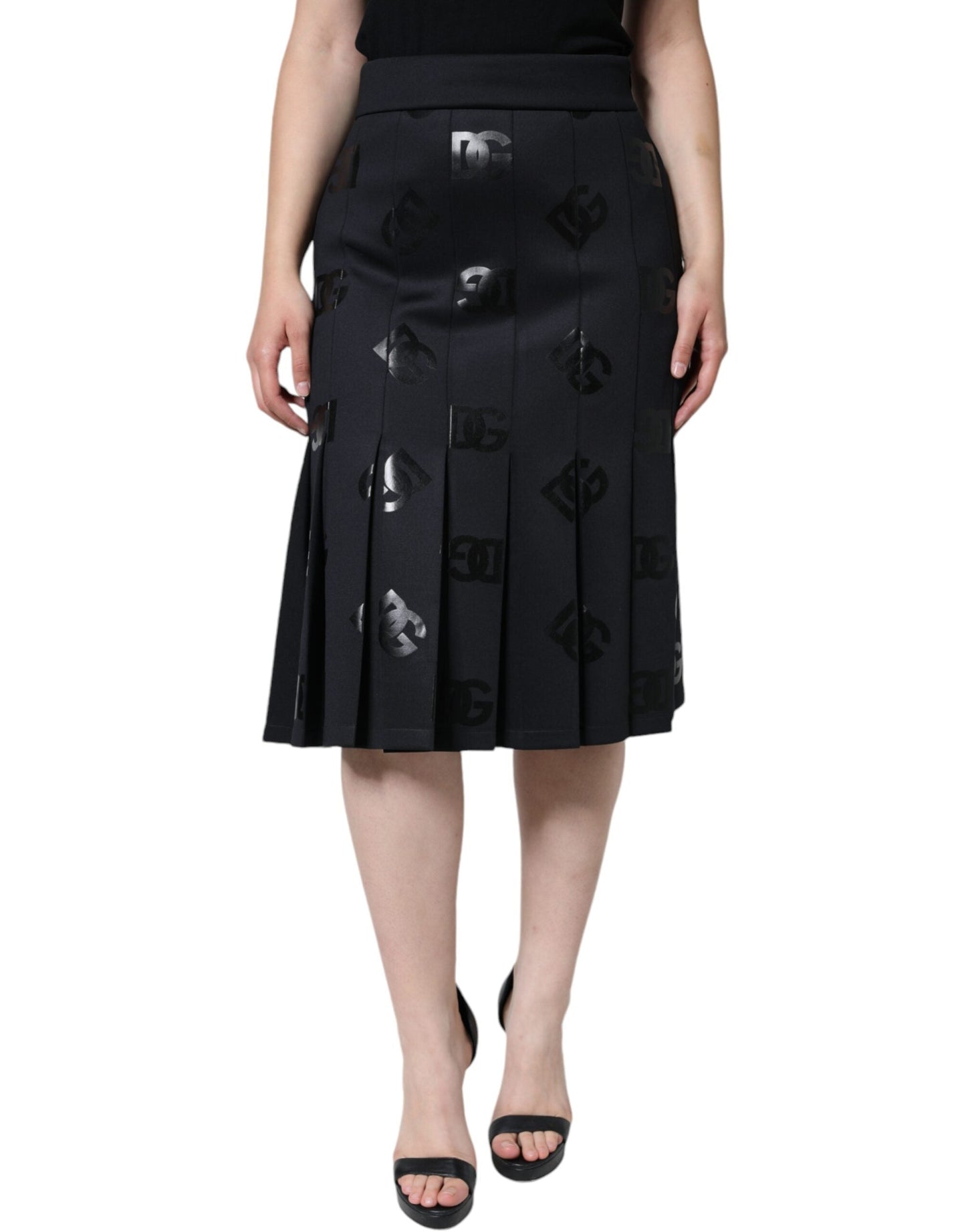 Dolce & Gabbana Black DG Monogram Pleated Midi Skirt - IT48|XXL