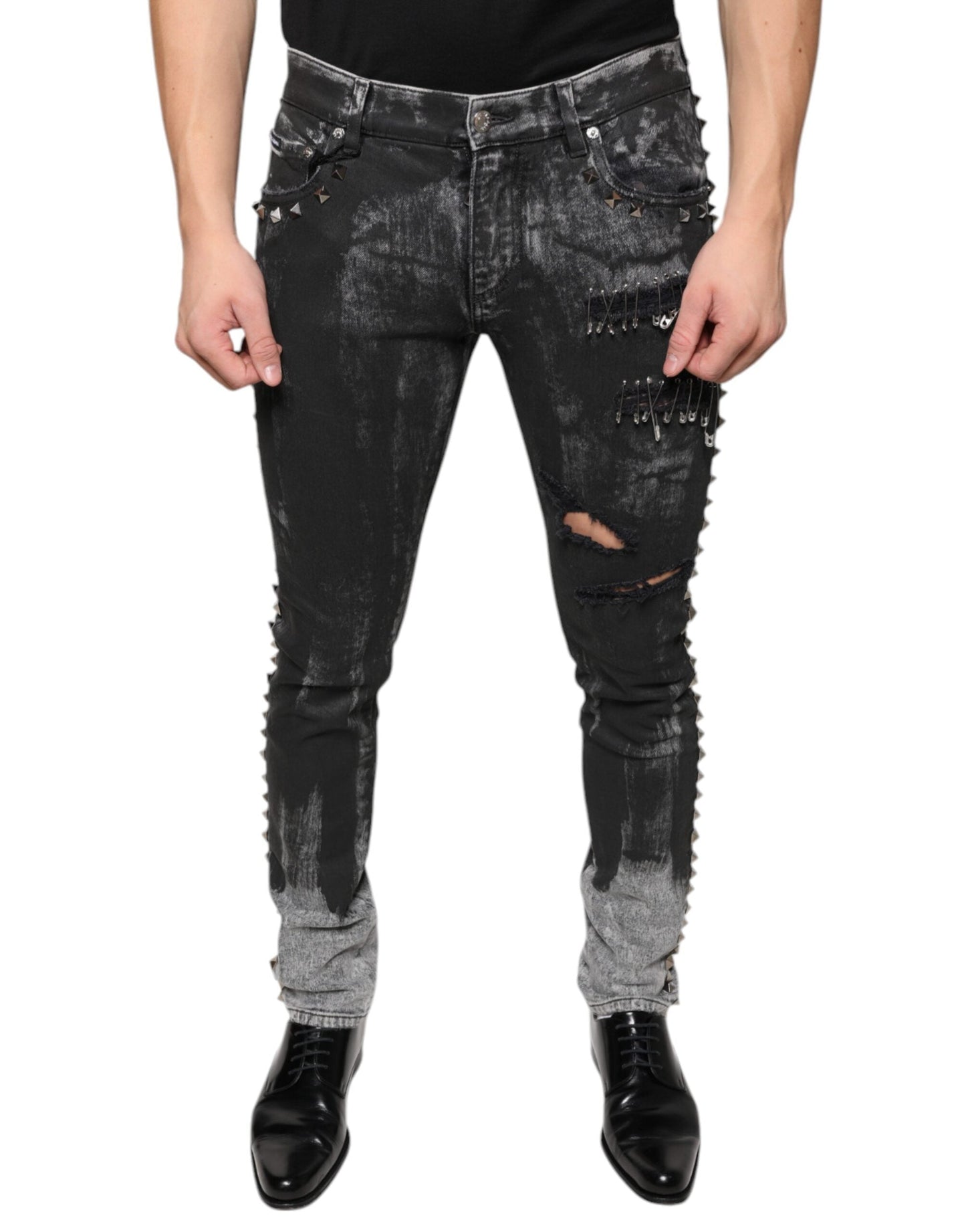 Dolce & Gabbana Black Embellished Cotton Skinny Denim Jeans - IT48 | M