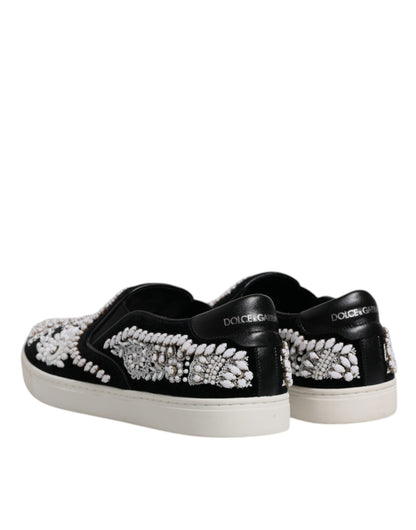 Dolce & Gabbana Black Embellished London Men Slip On Shoes - EU41.5/US8.5