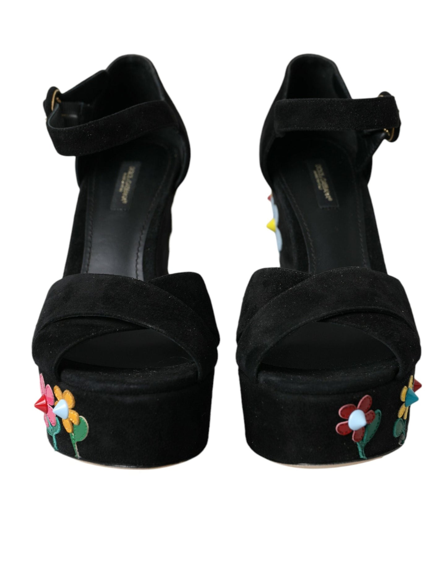 Dolce & Gabbana Black Floral Ankle Strap Heels Sandals Shoes - EU39/US8.5