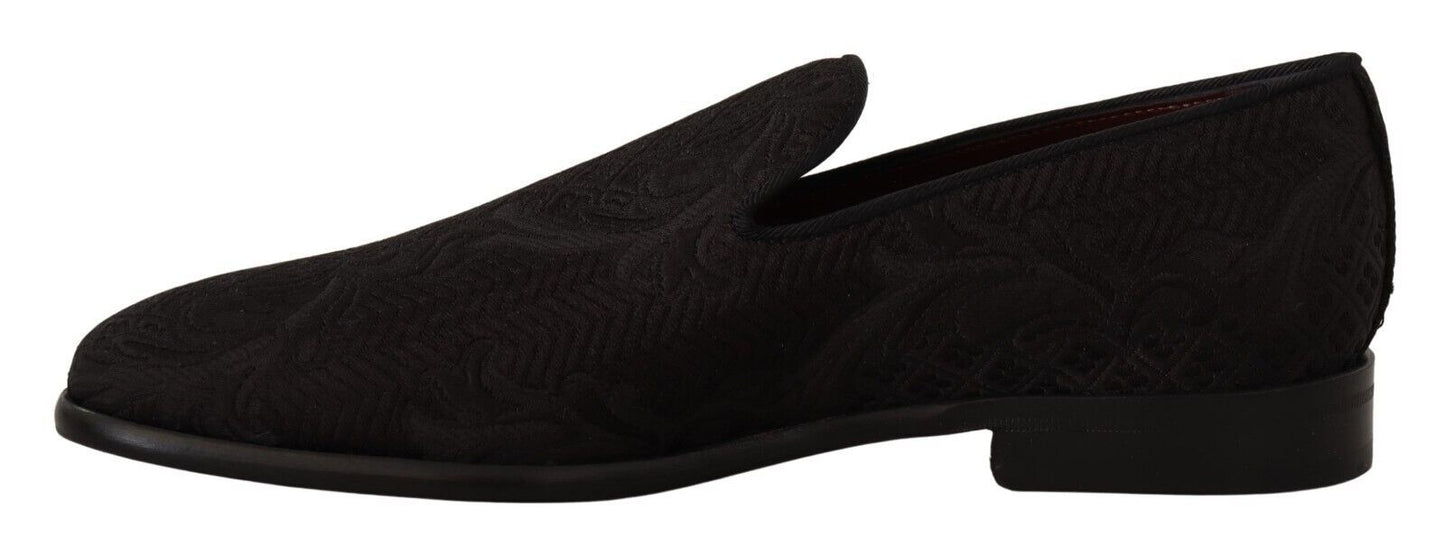 Dolce & Gabbana Black Floral Brocade Slippers - EU39/US6