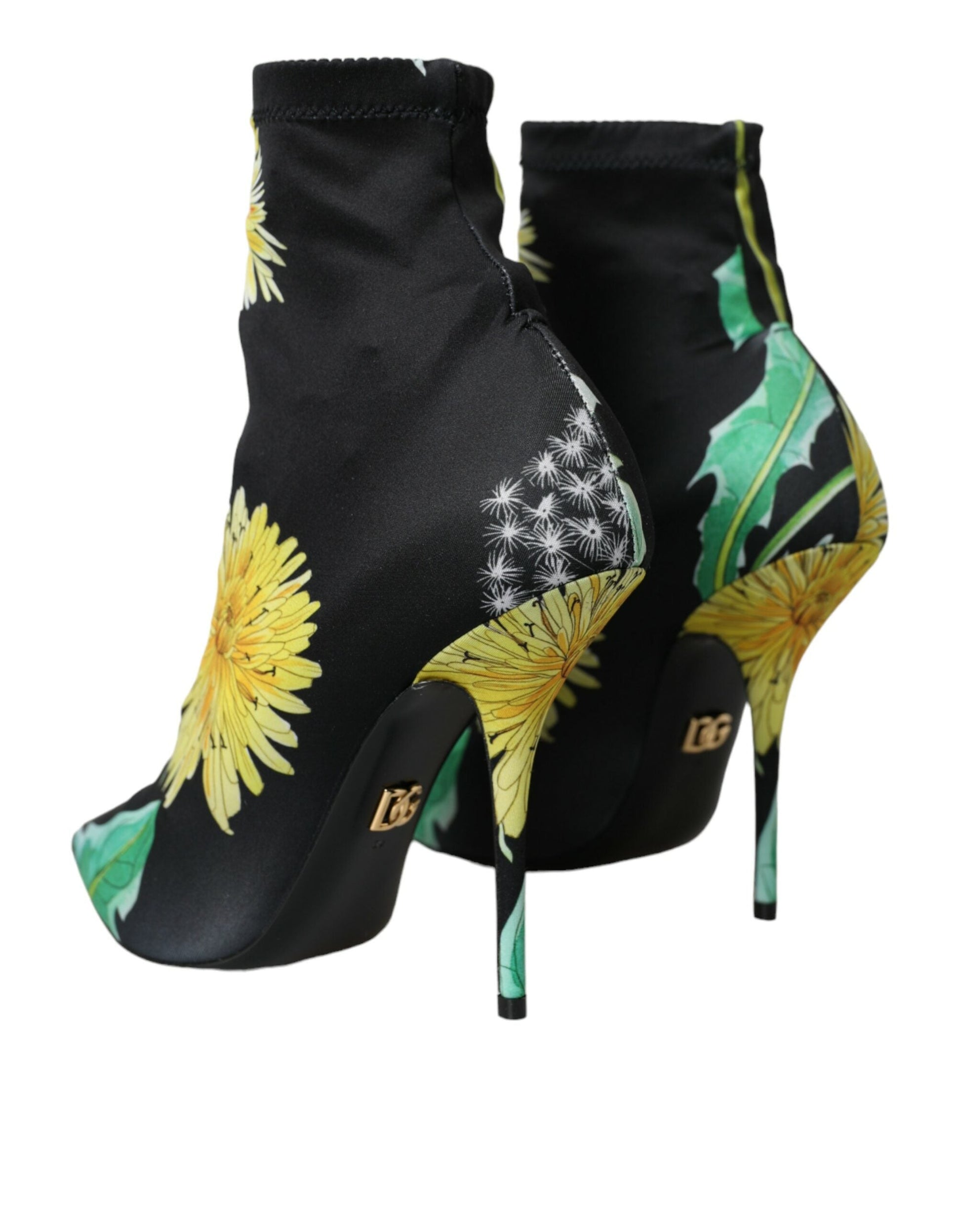 Dolce & Gabbana Black Floral Jersey Stretch Ankle Boots Shoes - EU39/US8.5