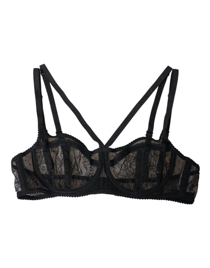 Dolce & Gabbana Black Floral Lace Nylon Balconcino Bra Underwear - IT2 | S