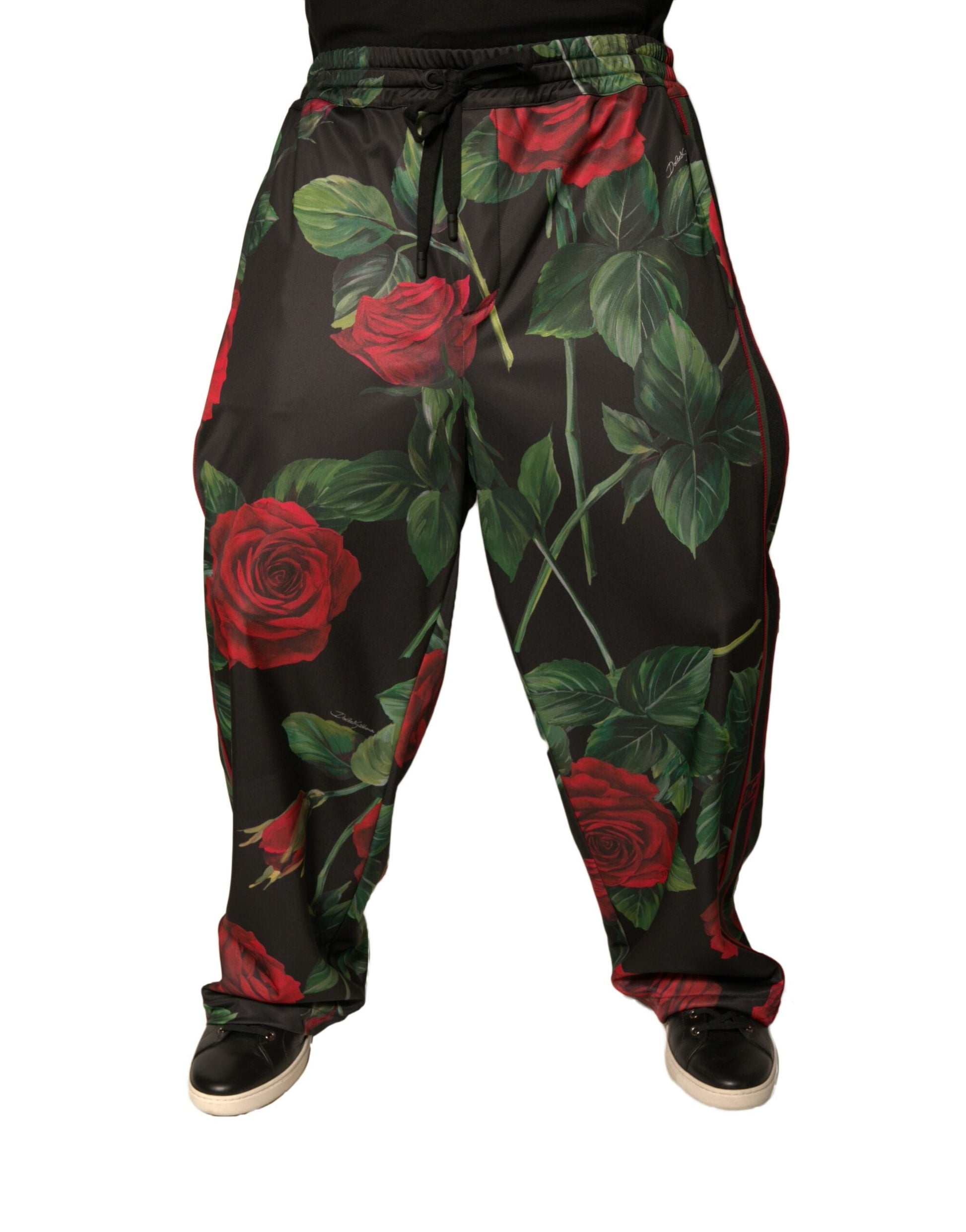 Dolce & Gabbana Black Floral Polyester Jogger Sweatpants Pants - IT56 | XXL