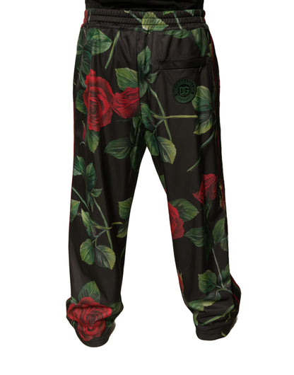 Dolce & Gabbana Black Floral Polyester Jogger Sweatpants Pants - IT56 | XXL