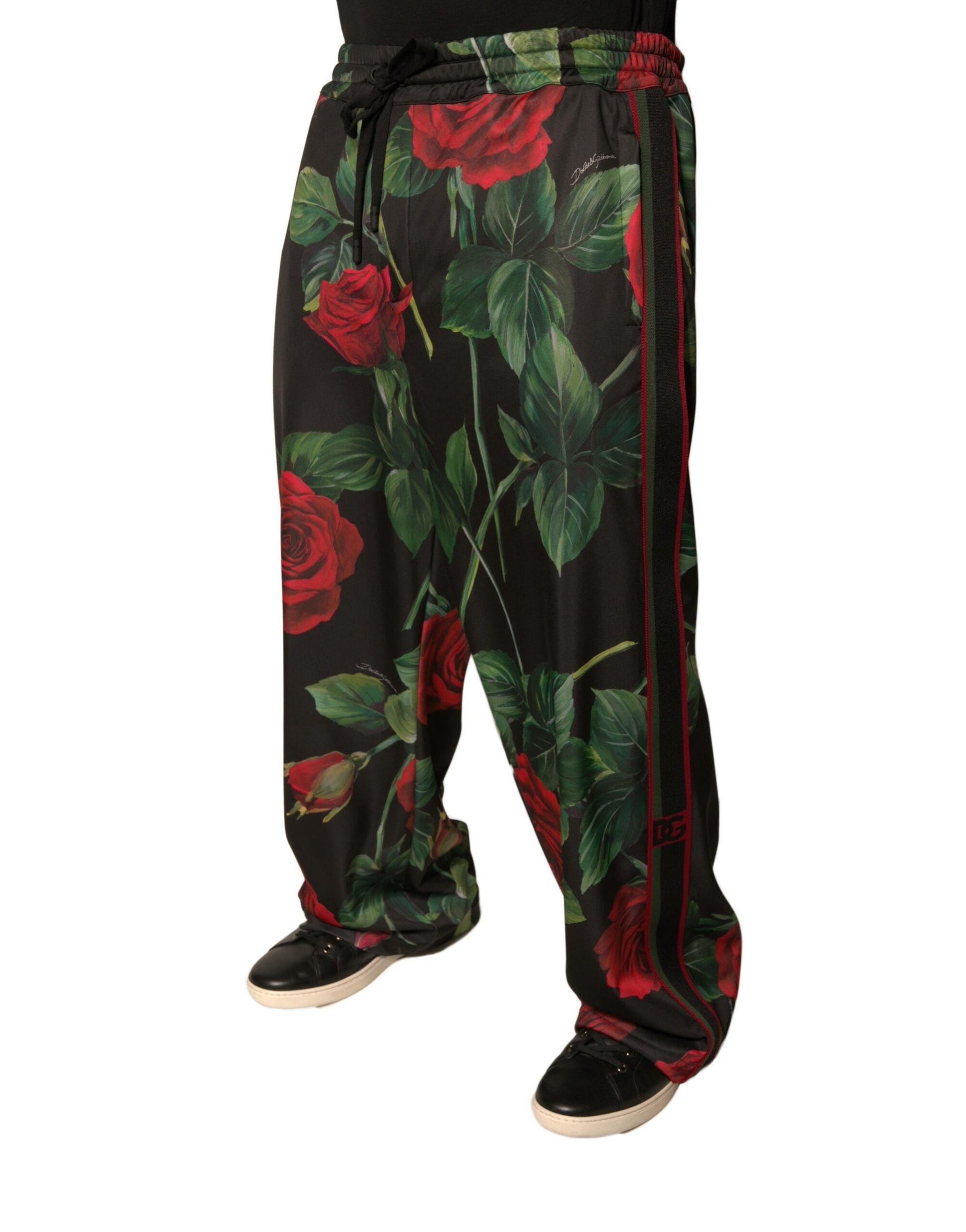 Dolce & Gabbana Black Floral Polyester Jogger Sweatpants Pants - IT56 | XXL