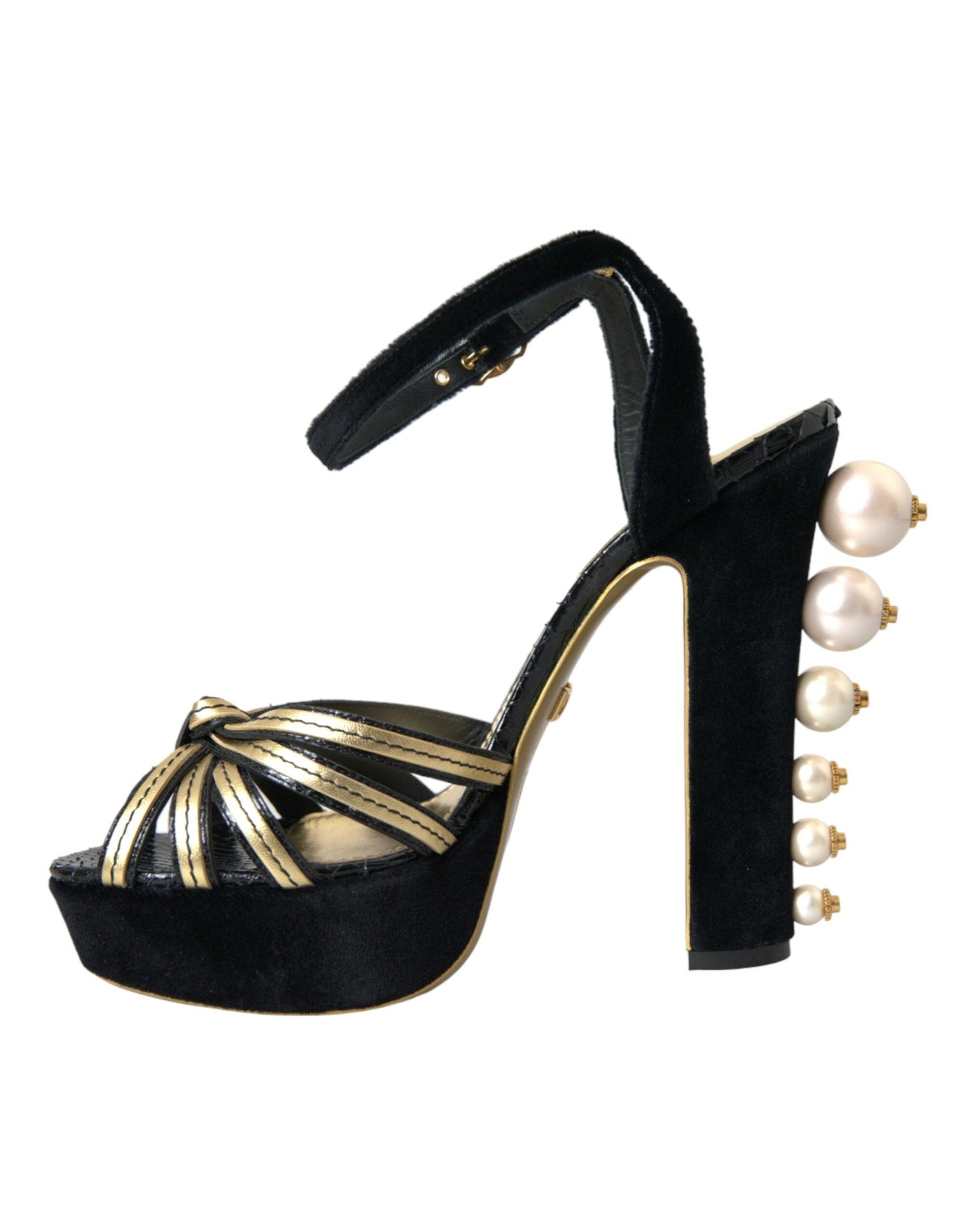 Dolce & Gabbana Black Gold Embellished Heels Sandals Shoes - EU39/US8.5