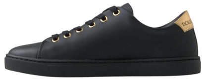 Dolce & Gabbana Black Gold Leather Classic Sneakers - EU35/US4.5