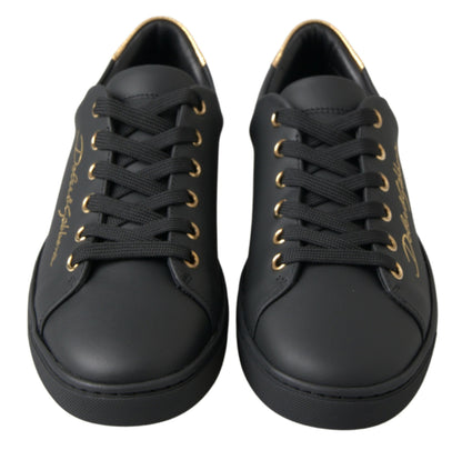 Dolce & Gabbana Black Gold Leather Classic Sneakers - EU35/US4.5