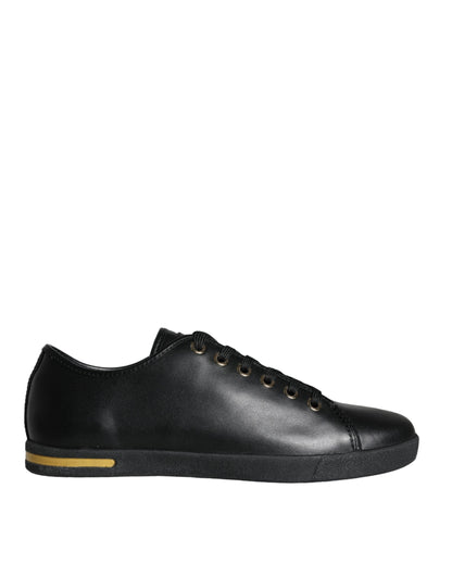 Dolce & Gabbana Black Gold Leather Classic Sneakers Shoes - EU36.5/US6